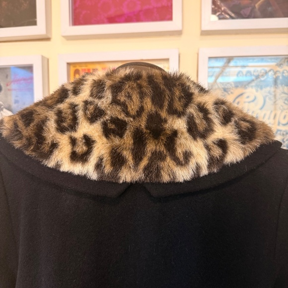 Vintage Black Swing Coat w/ Leopard Faux-Fur Shawl Collar - Picture 6 of 13